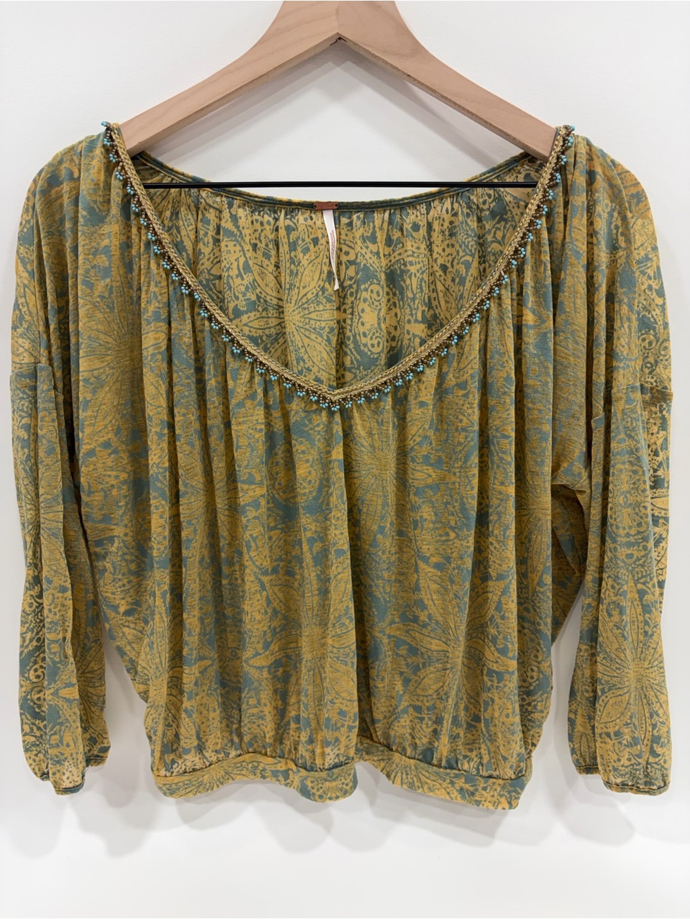 Free People Day Dreaming Burnout Beaded Boho Gypsy Crop Blouse